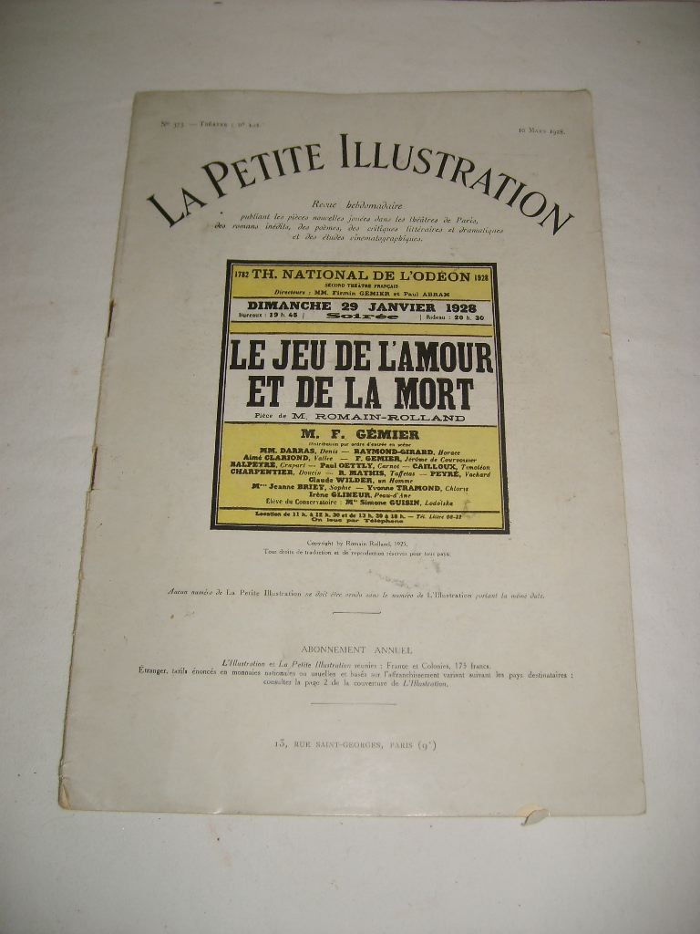 [ROMAIN-ROLLAND] - La Petite Illustration. Le jeu de l'amour et de la mort.