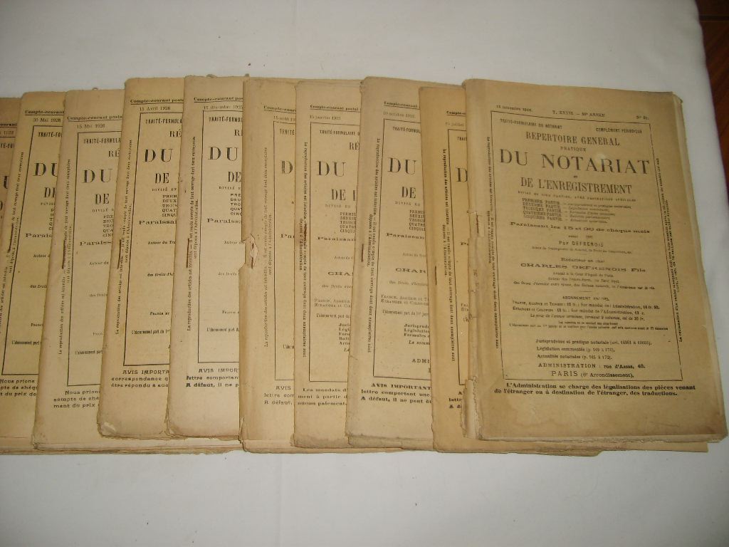  - Rpertoire gnral pratique du notariat et de l'enregistrement. 15/11/1916, 15/07/1922, 30/10/1922, 15/01/1923, 15/08/1925, 15/12/1925, 15/04/1926, 15/05/1926, 30/05/1926, 30/05/1928.