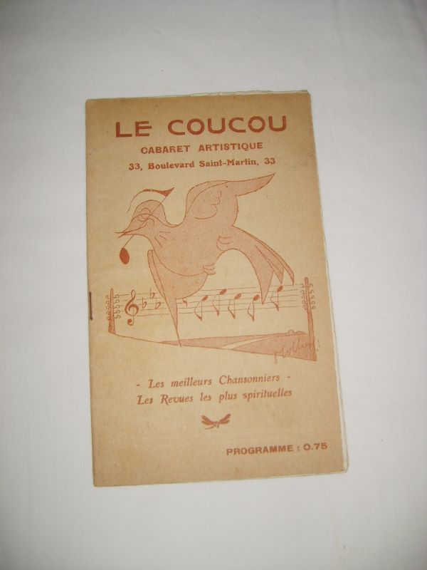  - Programme du cabaret artistique Le Coucou. Paris.