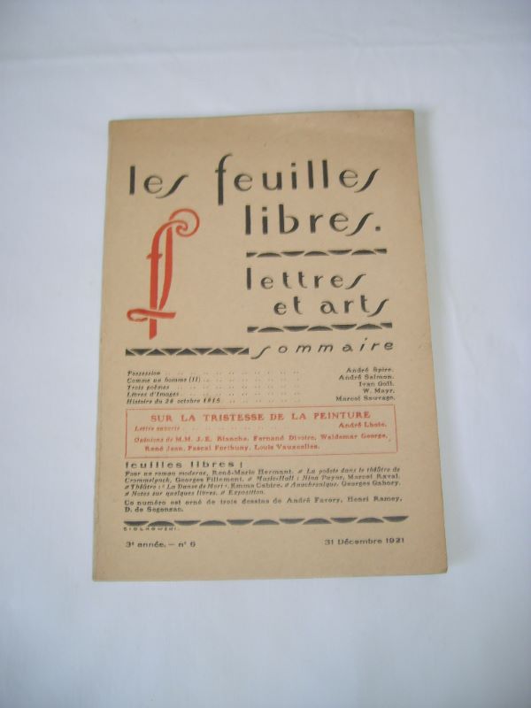  - Les feuilles libres. Lettres et arts. N6. 31 dcembre 1921.