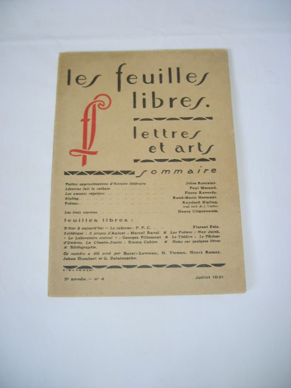 - Les feuilles libres. Lettres et arts. N4. Juillet 1921.