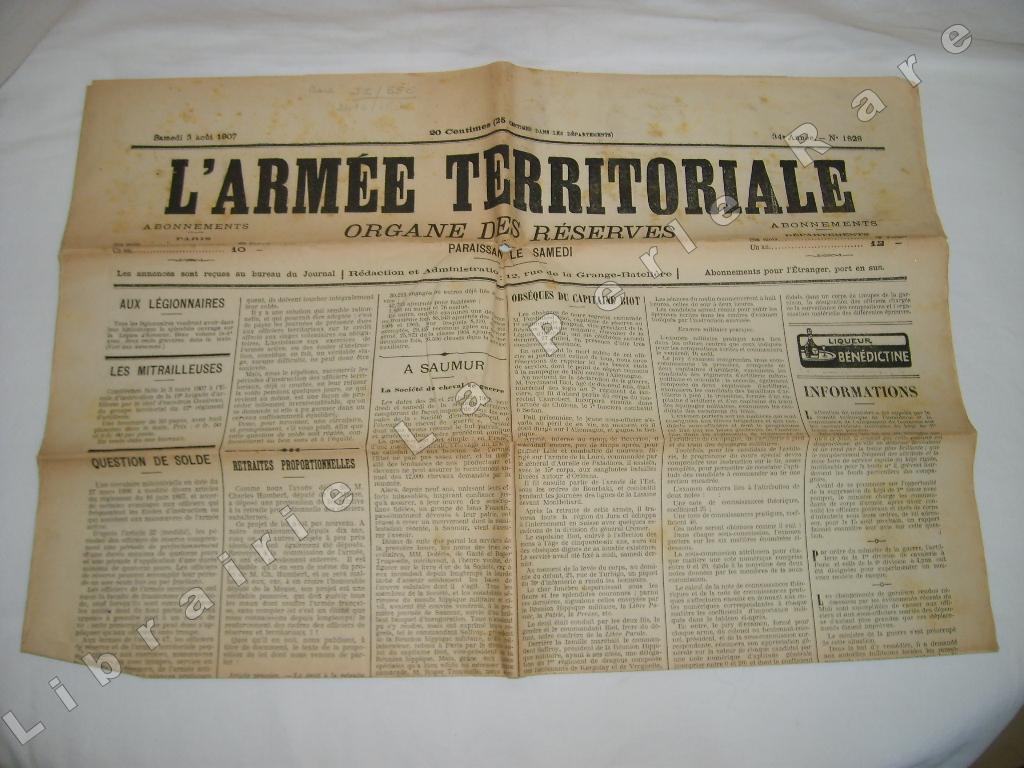  - L'Arme Territoriale. Organe des rserves. Samedi 3 aot 1907. N 1828.