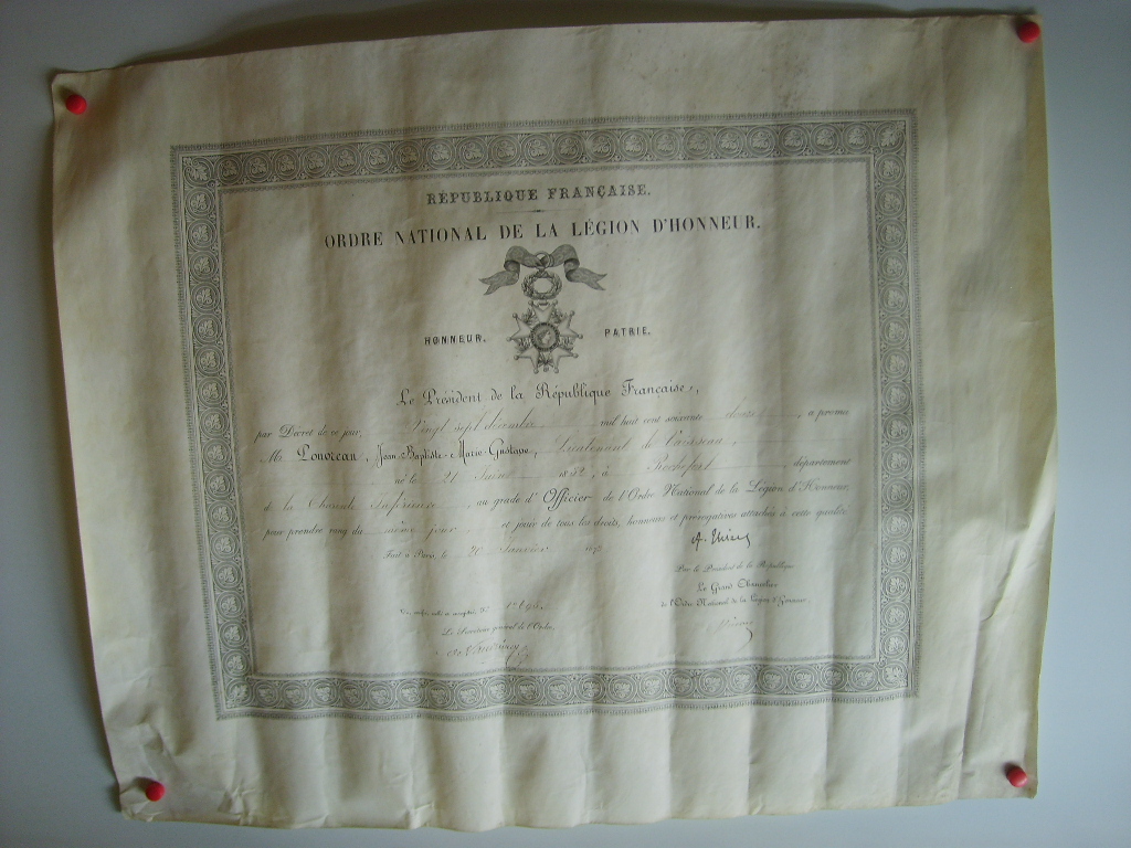  - Grade d'Officier de l'Ordre National de la Lgion d'Honneur dcern  M. Pouvreau, Jean-Baptiste-Marie-Gustave.