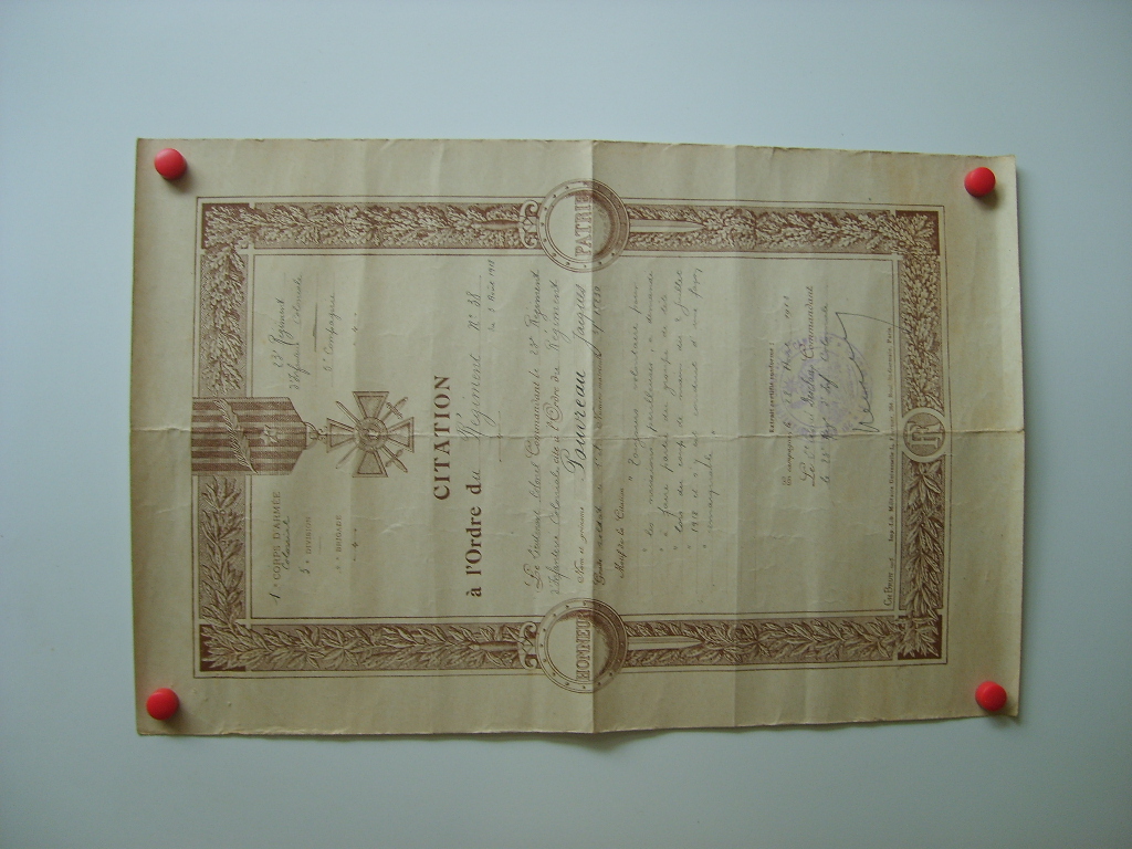  - Citation  l'Ordre du Rgiment de Prouveau Jacques le 5 juillet 1918.