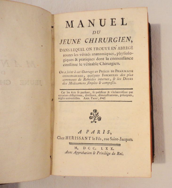 [NICOLAS (Jean-Franois)]. - Manuel du Jeune chirurgien  dans lequel on trouve en abrg toutes les vrits anatomiques, physiologiques & pratiques dont la connoissance constitue le vritable Chirurgien.