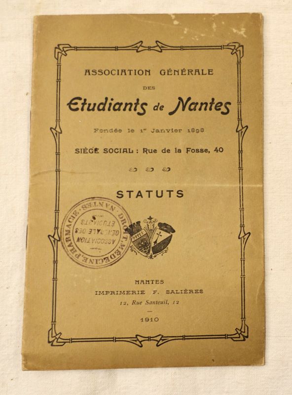  - Association Gnrale des tudiants de Nantes. Statuts [de 1910].